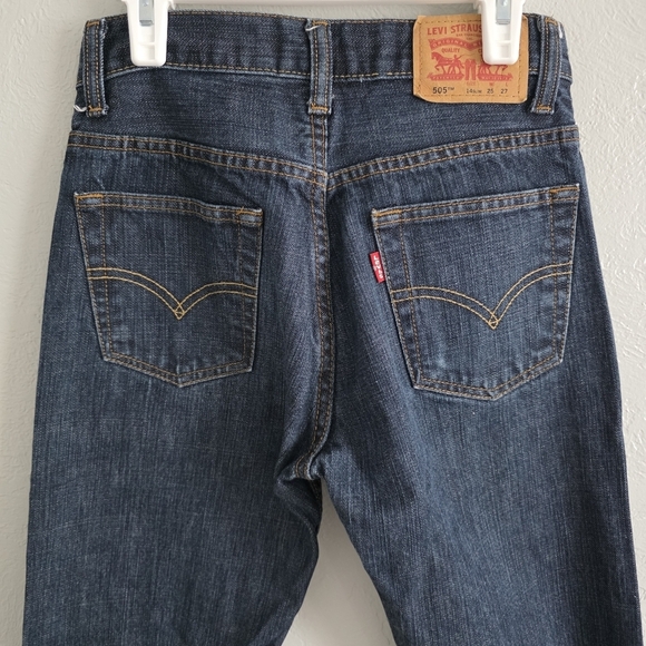 Levis Boys 505 Regular Dark Blue Denim Jeans Straight Leg Pants Size 14 Slim - Picture 5 of 11